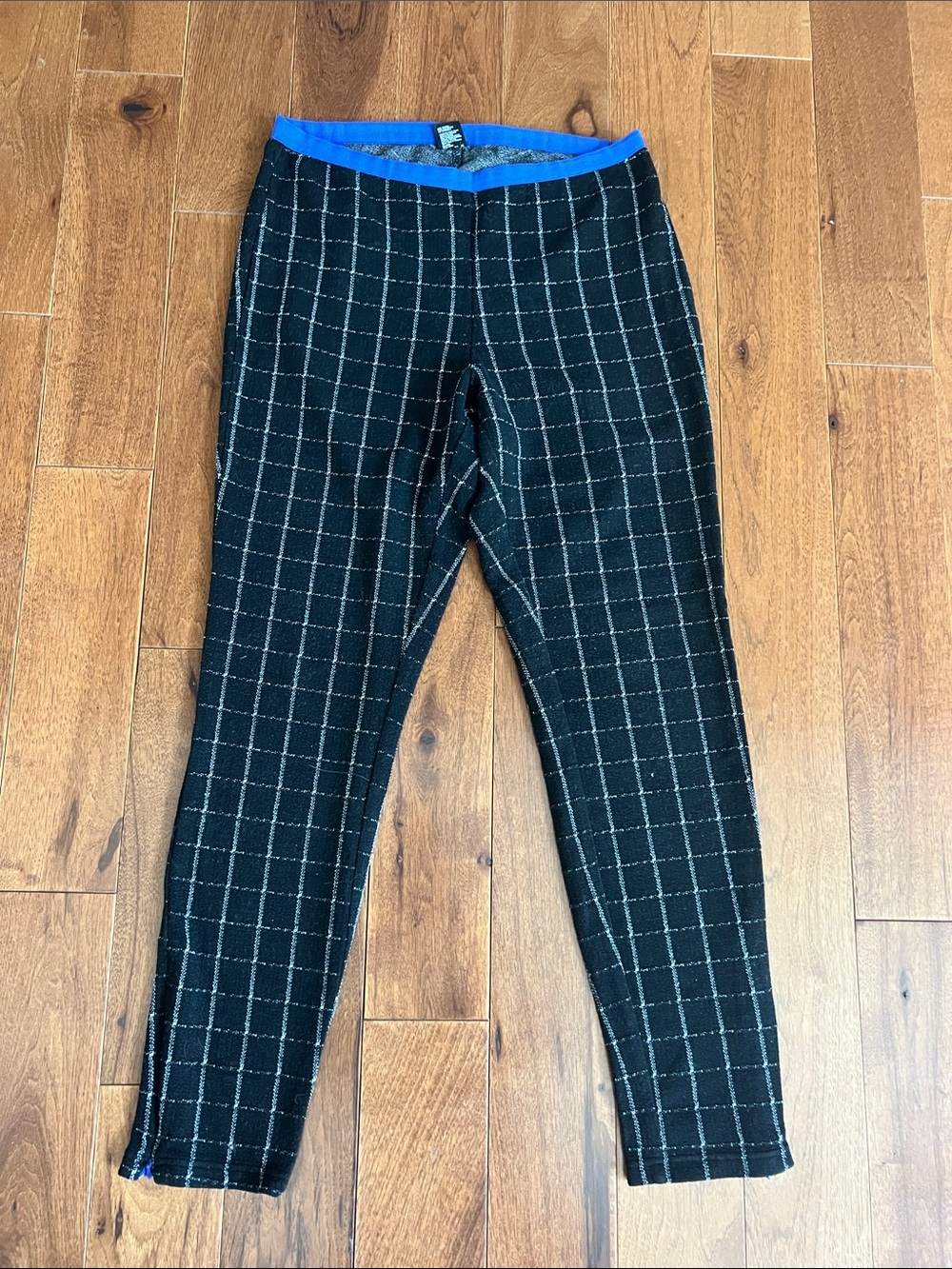 HUE Black Windowpane Joggers with Blue Waistband